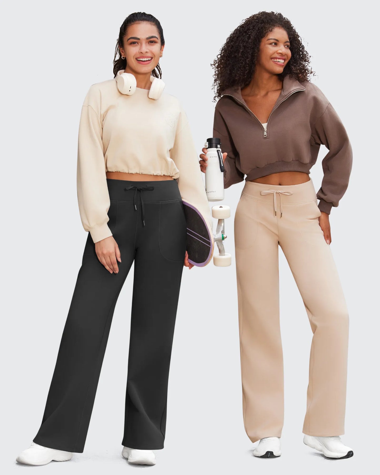 EverGoing Negocios Casual Cintura Alta Pierna Ancha Pantalones Altos