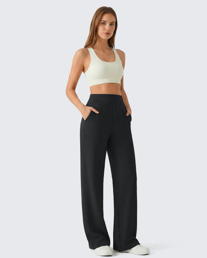 Pantalones de vestir G4Free Waffle de pernera ancha, de talle alto y elásticos