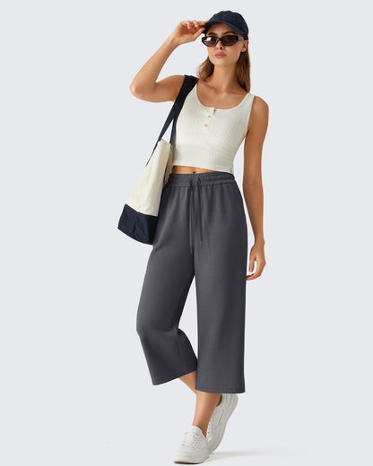 G4Free Smoofit Pantalones Capri de Pierna Ancha con Cordón y Bolsillos