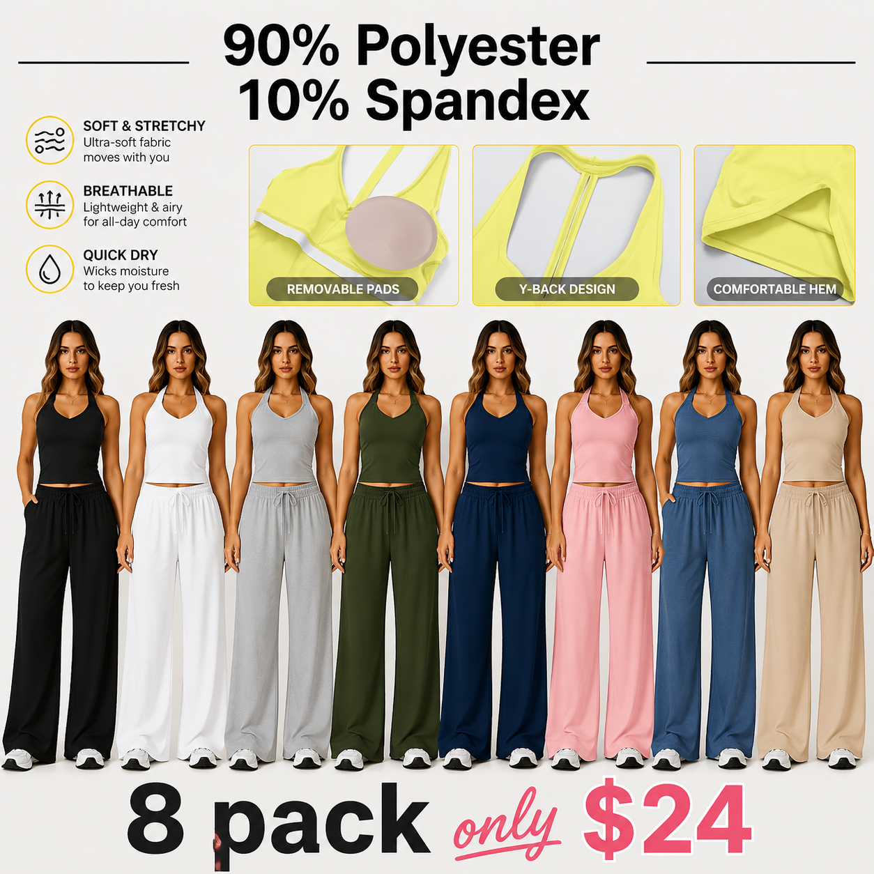 Pantalones de Yoga Anchos de Cintura Alta para Mujer — Suaves, Elásticos y Casuales (Entrega Rápida)