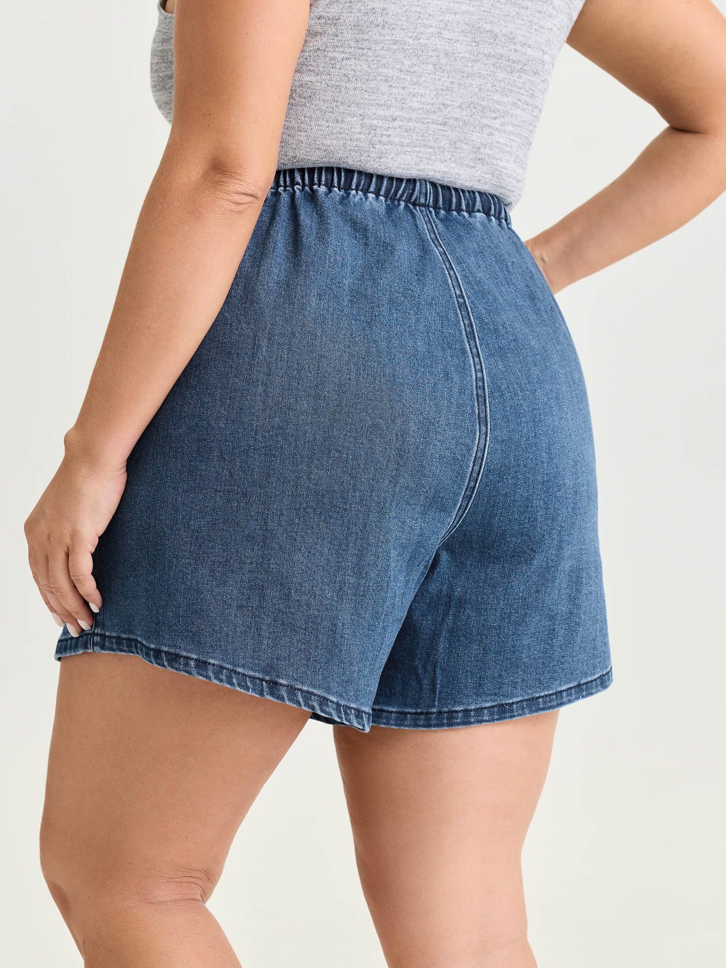 Stretchy Drawstring Elastic Waist Denim Shorts