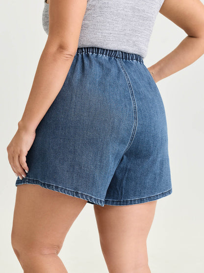 Stretchy Drawstring Elastic Waist Denim Shorts