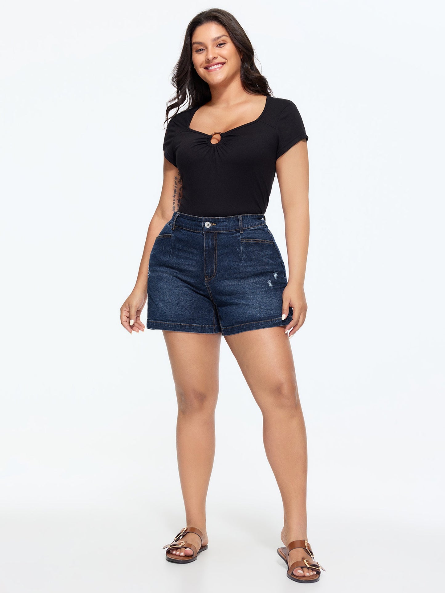 Stretchy Back Elastic Waistband Skinny-Fit Denim Shorts