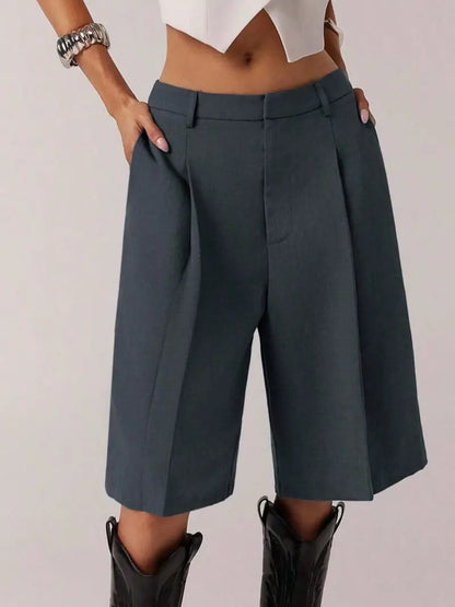 Women's Solid Color Simple Commuter Bermuda Shorts,