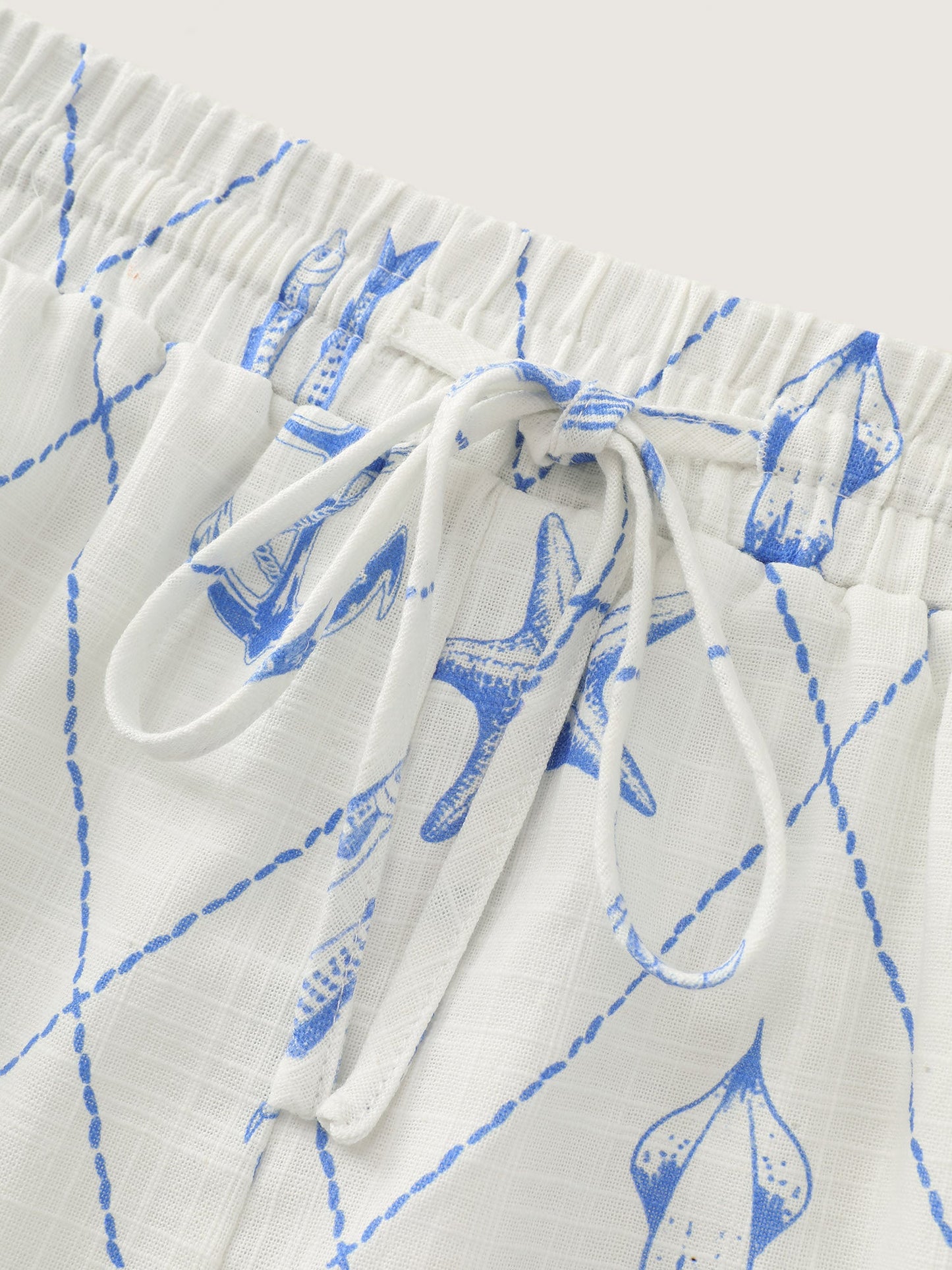 Cotton Nautical Print Drawstring Shorts
