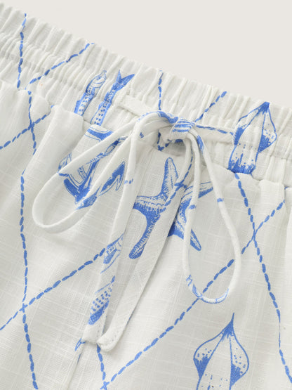 Cotton Nautical Print Drawstring Shorts