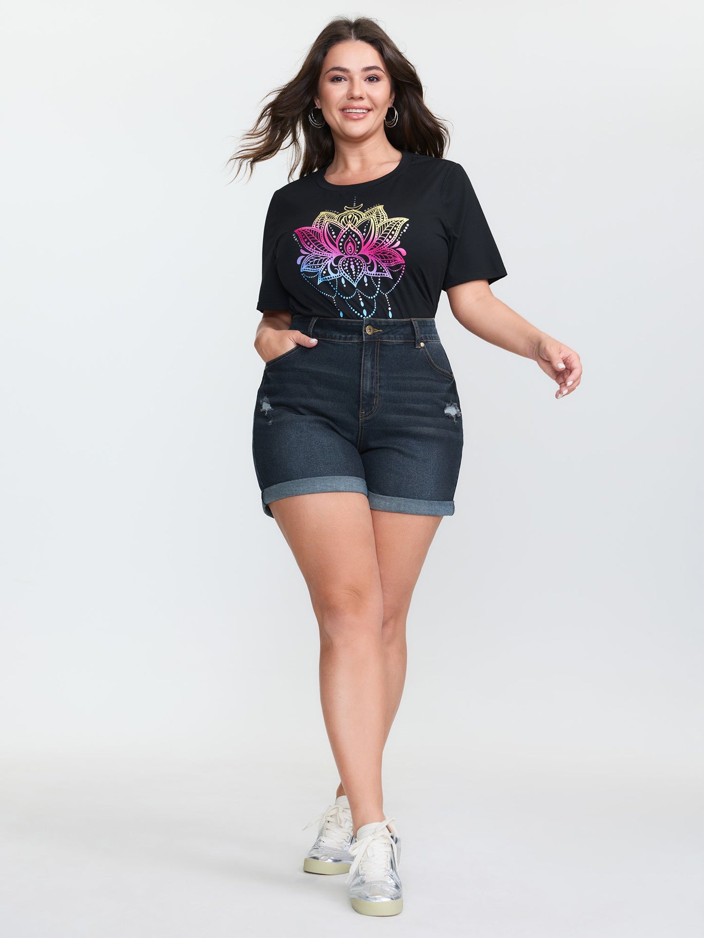 Embroidered Straight-Leg Denim Shorts