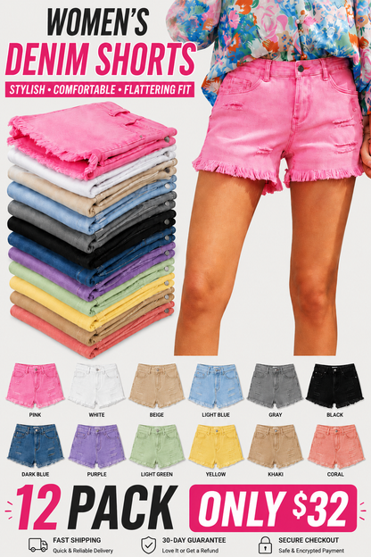 Pantalones Cortos Vaqueros Casuales de Tiro Medio para Mujer