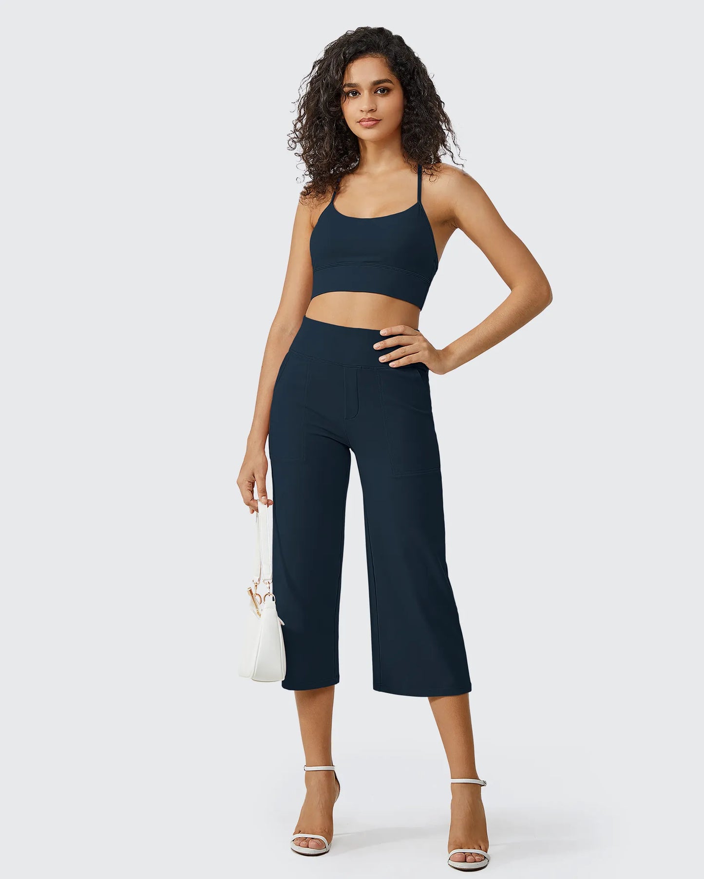 Pantalones Capri Casuales de Talle Alto con Pierna Ancha EverGoing
