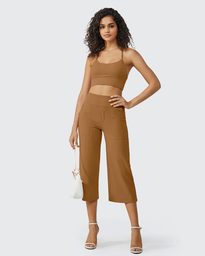Pantalones Capri Casuales de Talle Alto con Pierna Ancha EverGoing