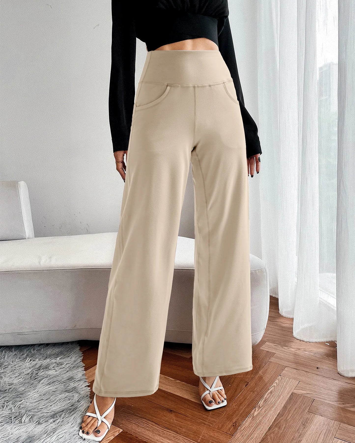 Pantalones de yoga de pierna ancha para mujer con bolsillos (talla regular)