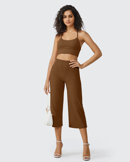 Pantalones Capri Casuales de Talle Alto con Pierna Ancha EverGoing