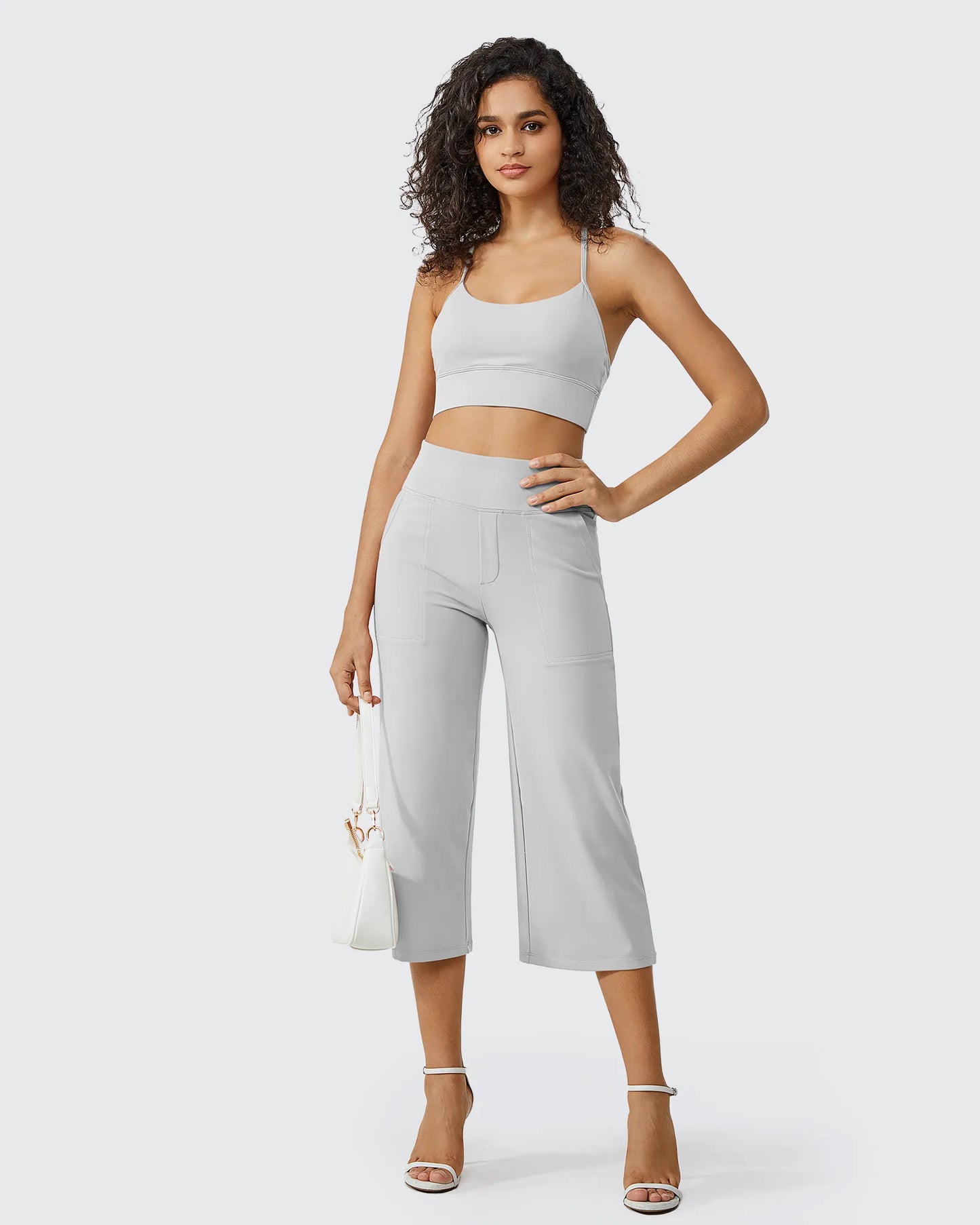 Pantalones Capri Casuales de Talle Alto con Pierna Ancha EverGoing