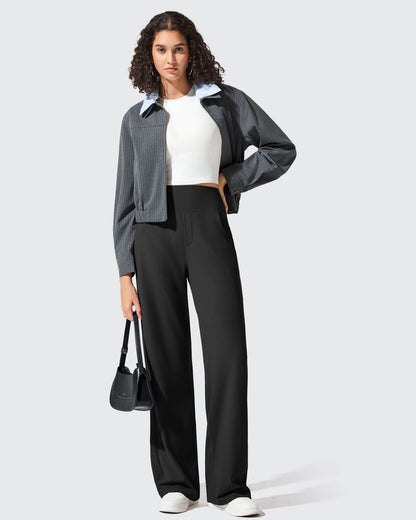Pantalones de yoga de punto acanalado de cintura alta y pierna ancha