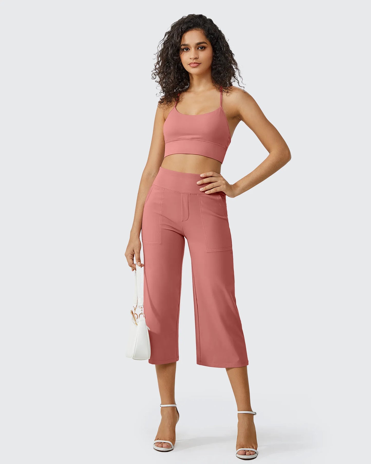 Pantalones Capri Casuales de Talle Alto con Pierna Ancha EverGoing