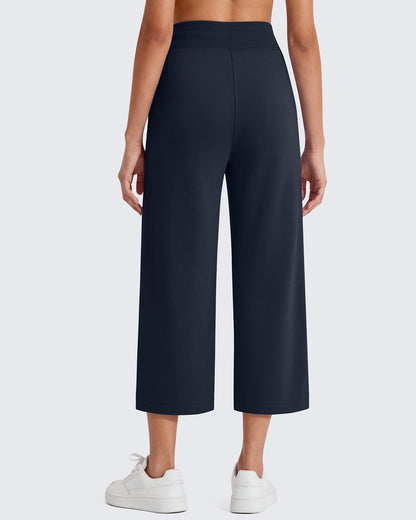 G4Free Smoofit Capris de cintura alta con cordón, pierna ancha y bolsillos