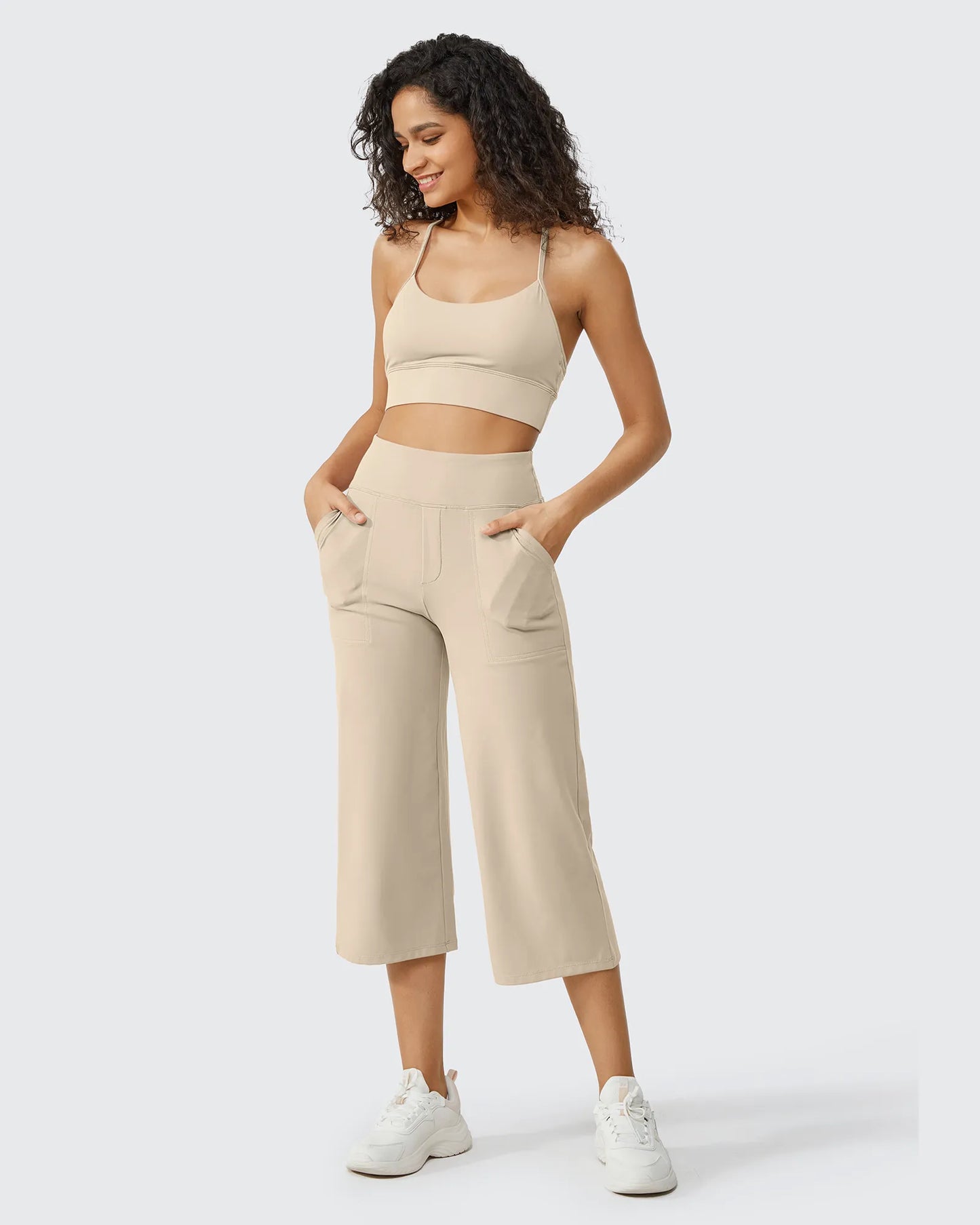 Pantalones Capri Casuales de Talle Alto con Pierna Ancha EverGoing
