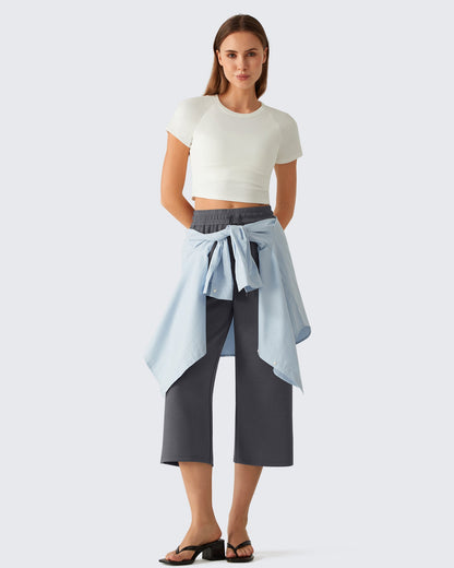 G4Free Smoofit Pantalones Capri de Pierna Ancha con Cordón y Bolsillos