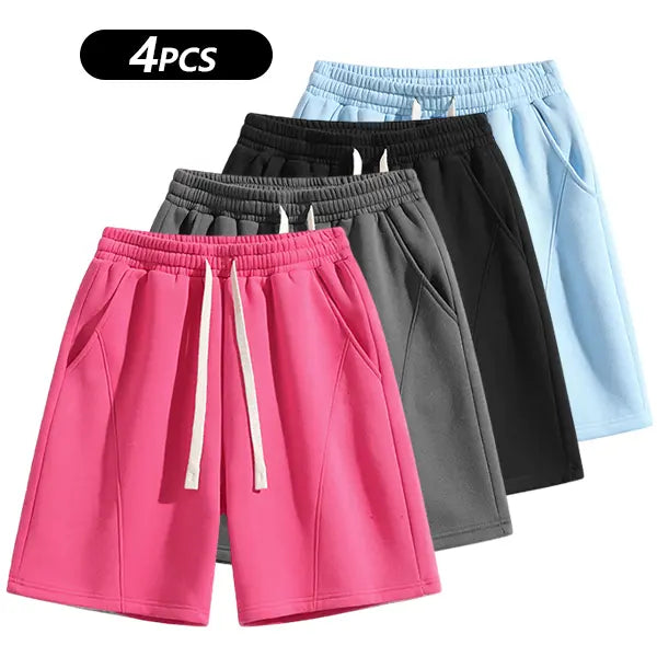 (4-Pack)Men's Solid Pocket Lightweight Breathable Casual Workout Shorts