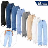 Stretch Wide Leg Jeans*8(Black + Dark Blue + Medium Blue + Light Blue + Gray + Khaki + White + Sky Blue)