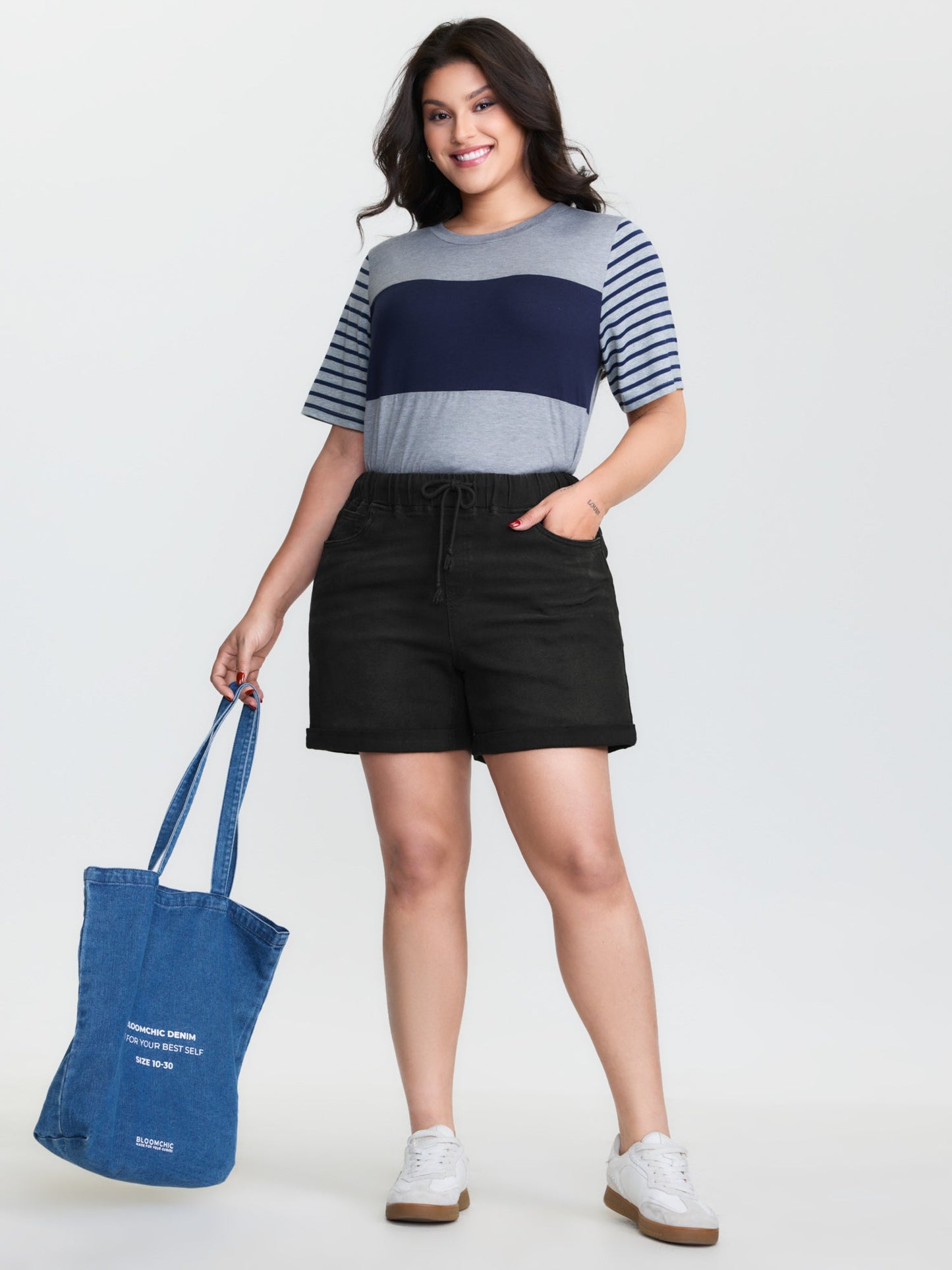 Pull-On Drawstring Elastic Waist Denim Shorts