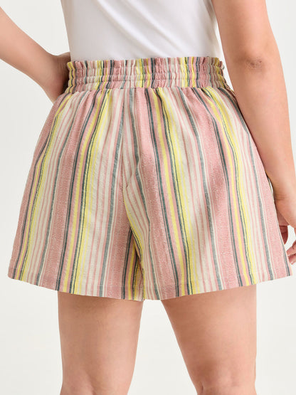 Asymmetrical Striped Tassel Drawstring Shorts