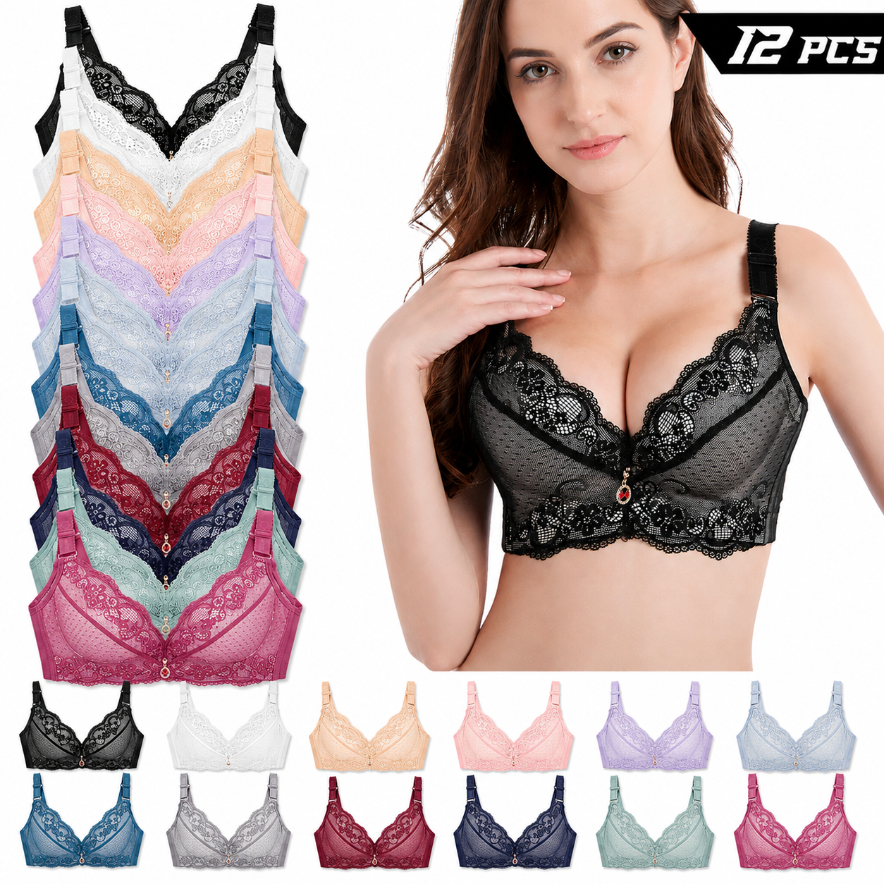 Padded Push Up Lace Bras for Women Underwire Bras Comfort Floral