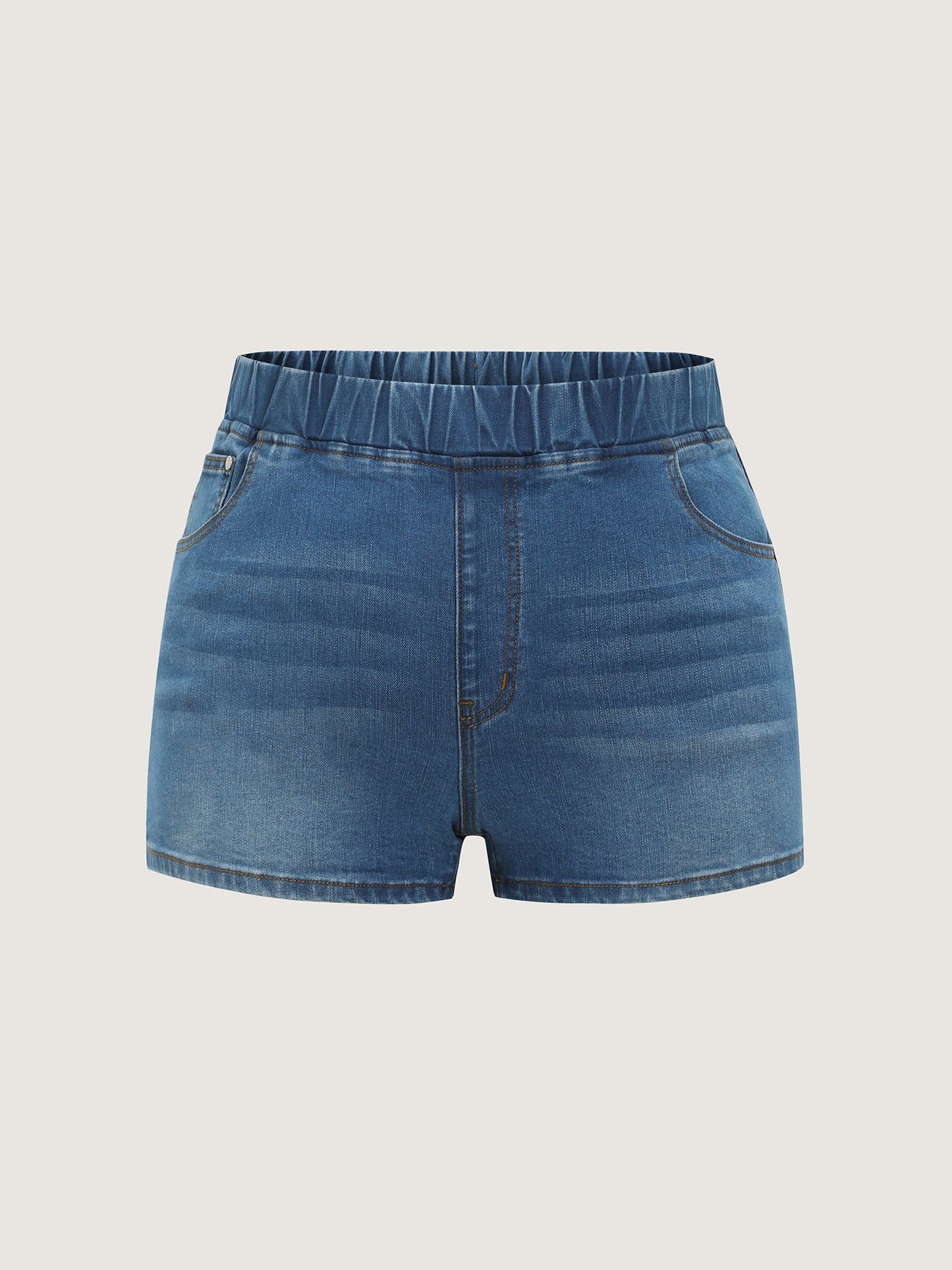 Stretchy Pull-On Pockets Denim Shorts