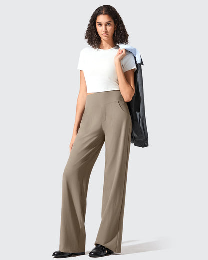 Pantalones de yoga de punto acanalado de cintura alta y pierna ancha