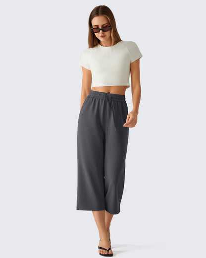 G4Free Smoofit Pantalones Capri de Pierna Ancha con Cordón y Bolsillos