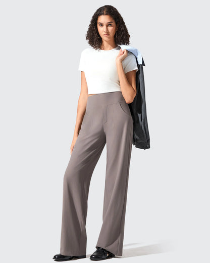 Pantalones de yoga de punto acanalado de cintura alta y pierna ancha