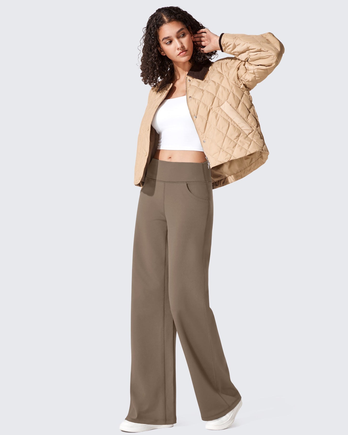 Pantalones térmicos de cintura alta y pierna ancha con forro polar EverGoing