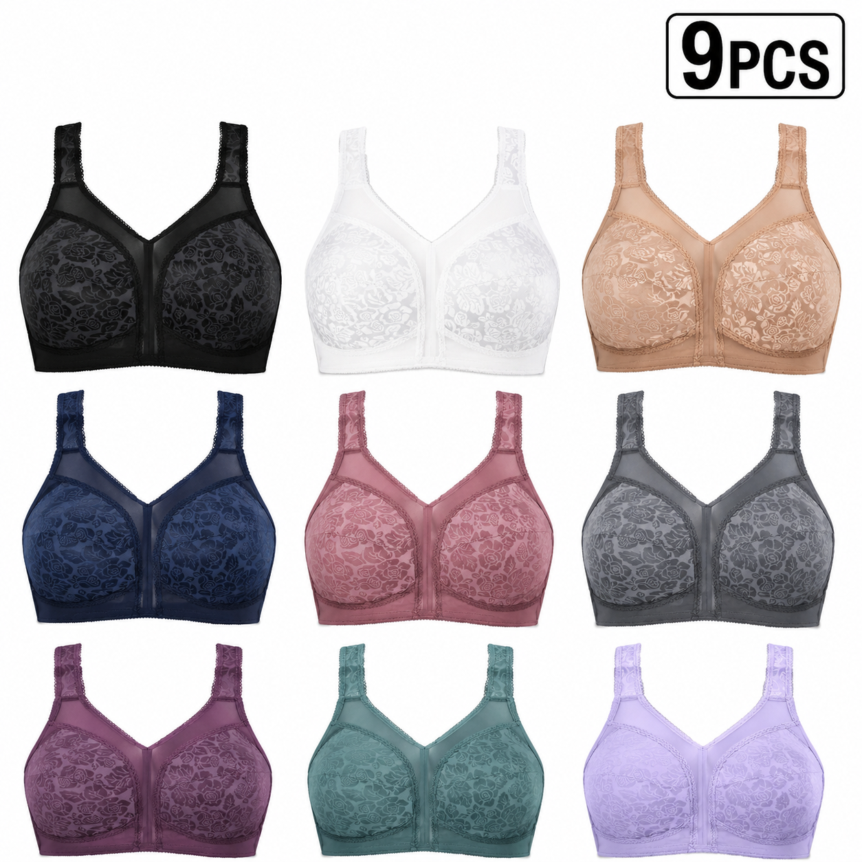 9 PACK-Women's Wireless Bra, 18 Hour Plus-Size Bras Available