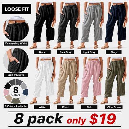 Womens Linen Blend Wide Leg Pants Oversize Casual Loose Fit Beach Palazzo Harem Pants（