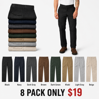 8 pack-Black + Navy + Dark Gray + Brown + Dark Green + Khaki + Light Gray + Beige