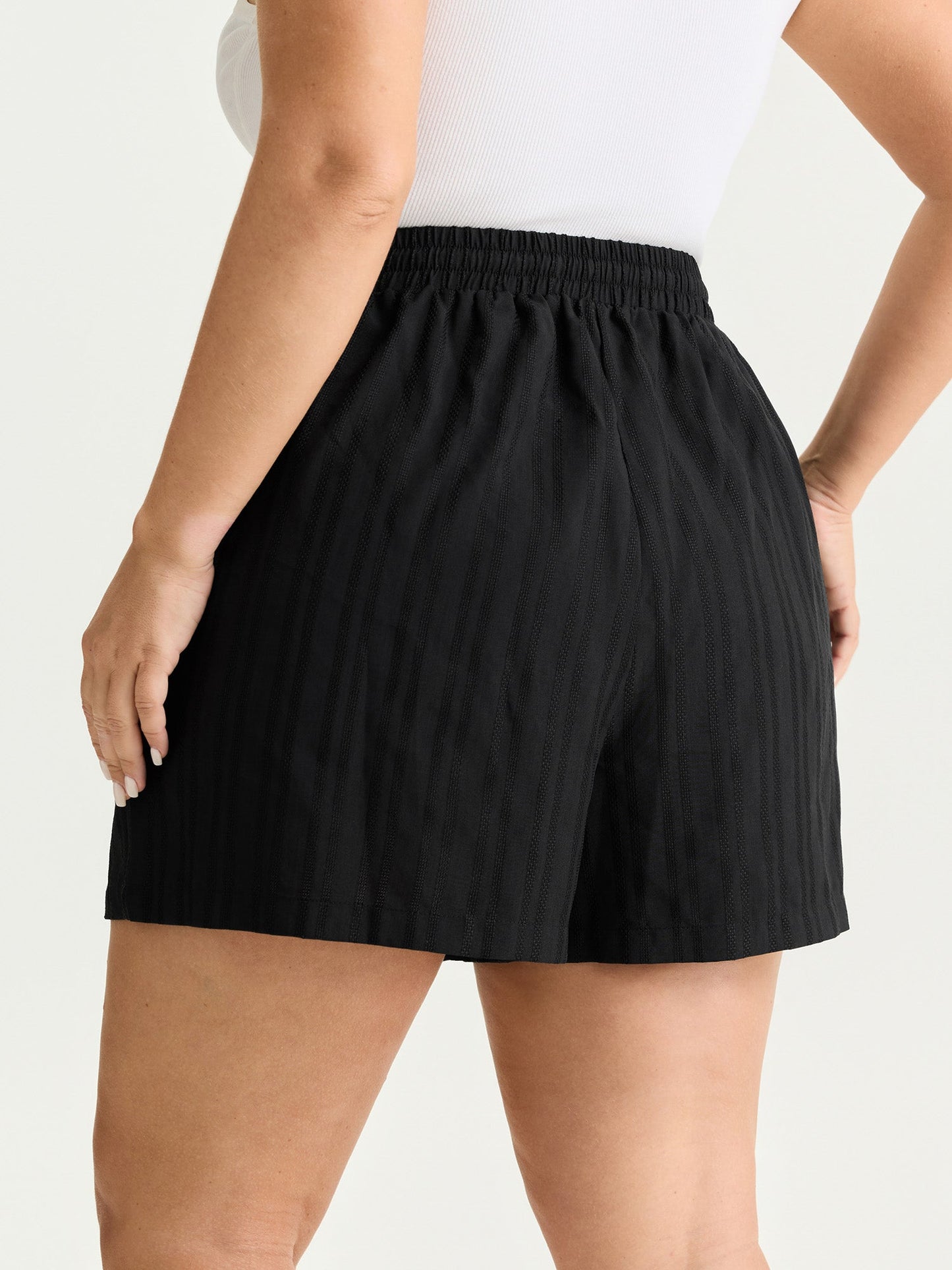 Striped Texture Drawstring Waist Shorts