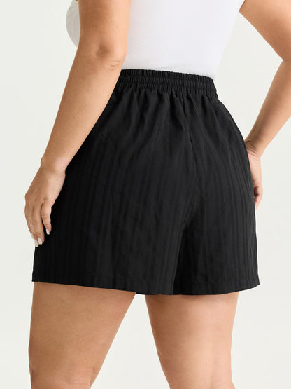 Striped Texture Drawstring Waist Shorts