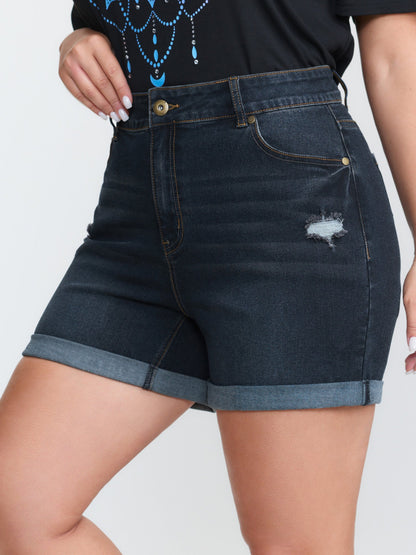 Embroidered Straight-Leg Denim Shorts