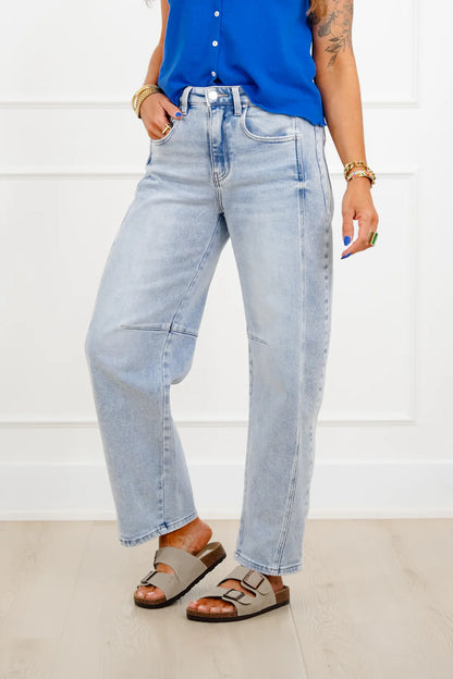 Restock! Risen The Hollis Light Wash Boyfriend Cuffed Barrel Jeans