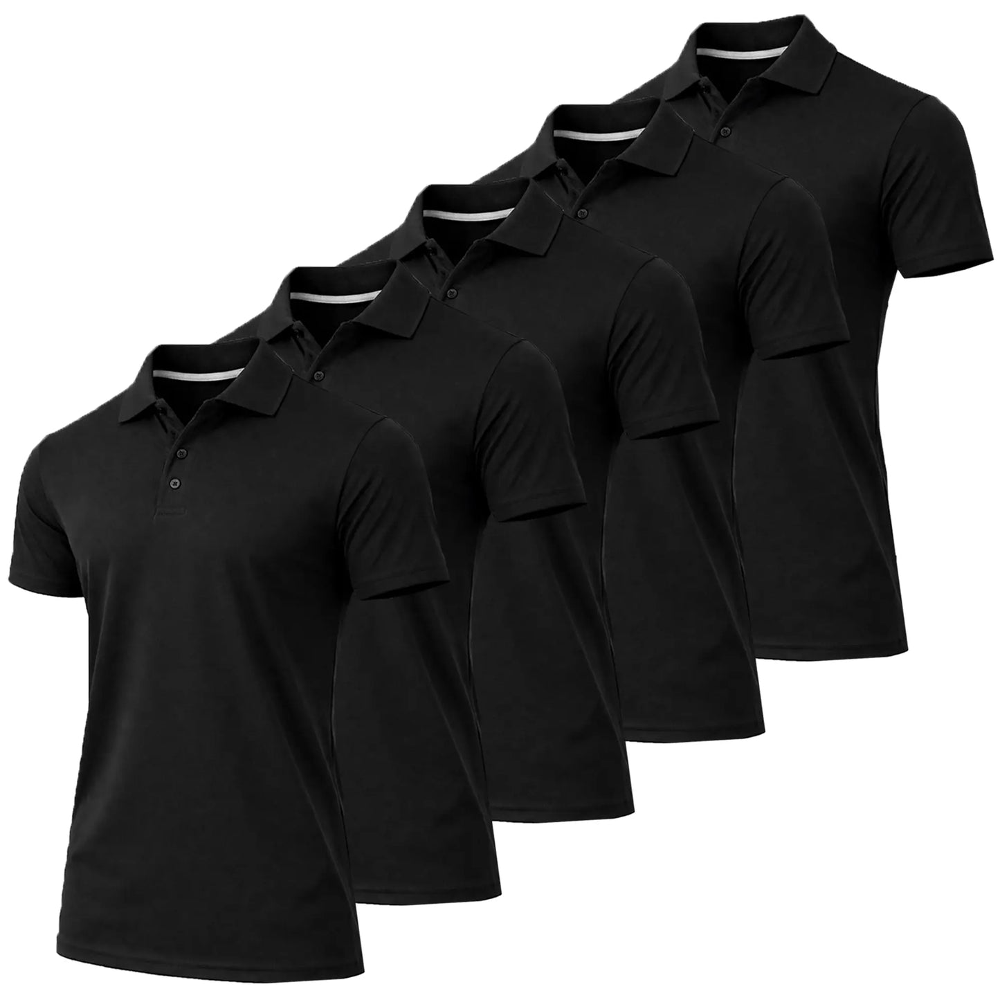(5-Pack)Men's Dry Fit Moisture-Wicking Fabric Polo Collar Shirt Menswear Stylish Ribbed Sleeve