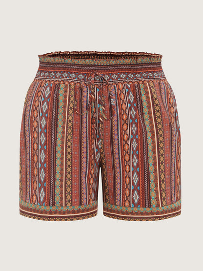 Geometric Striped Drawstring Waist Shorts