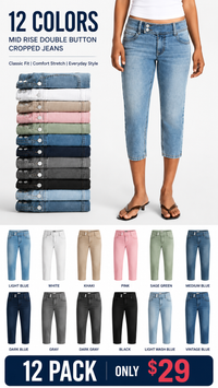 12 Pack-Light Blue + White + Khaki + Pink + Sage Green + Medium Blue + Dark Blue + Gray + Dark Gray + Black + Light Wash Blue + Vintage Blue