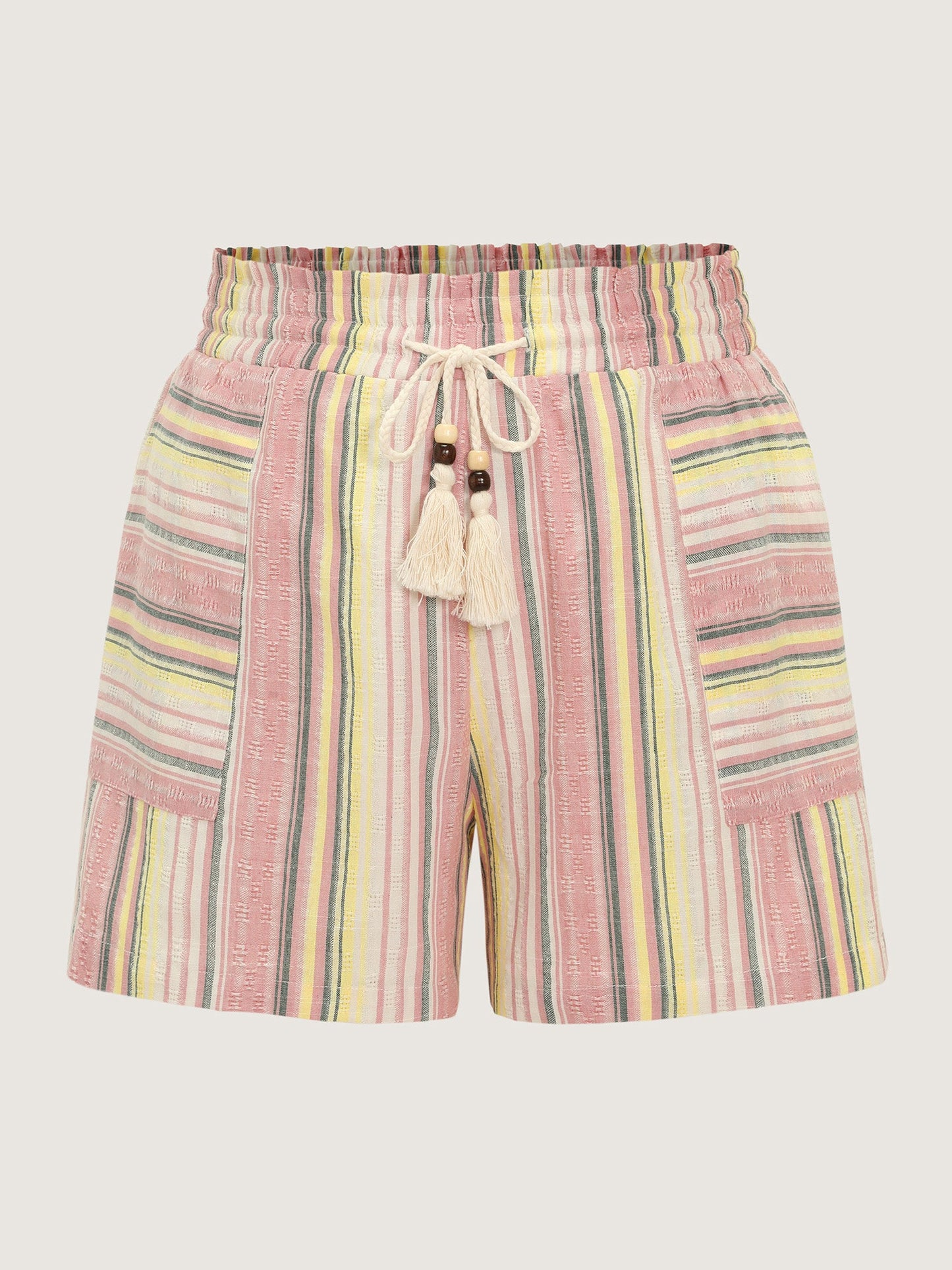 Asymmetrical Striped Tassel Drawstring Shorts