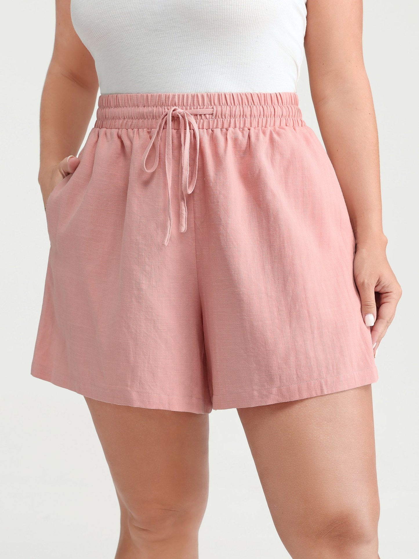 Cotton Drawstring Elastic Waist Pockets Shorts