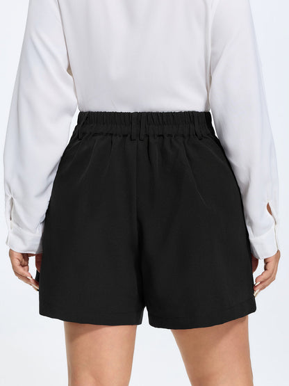Stretchy Elastic Waist Pleated Shorts
