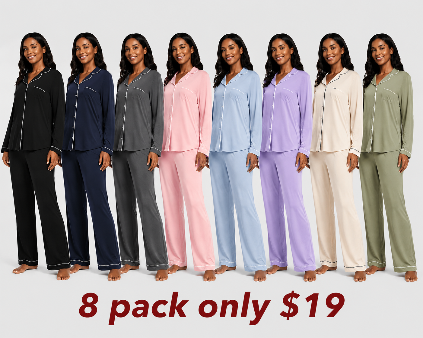 Women's 100% Cotton Pajama Set (Two-Piece): Long-sleeved button-down top and trousers