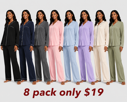 Women's 100% Cotton Pajama Set (Two-Piece): Long-sleeved button-down top and trousers