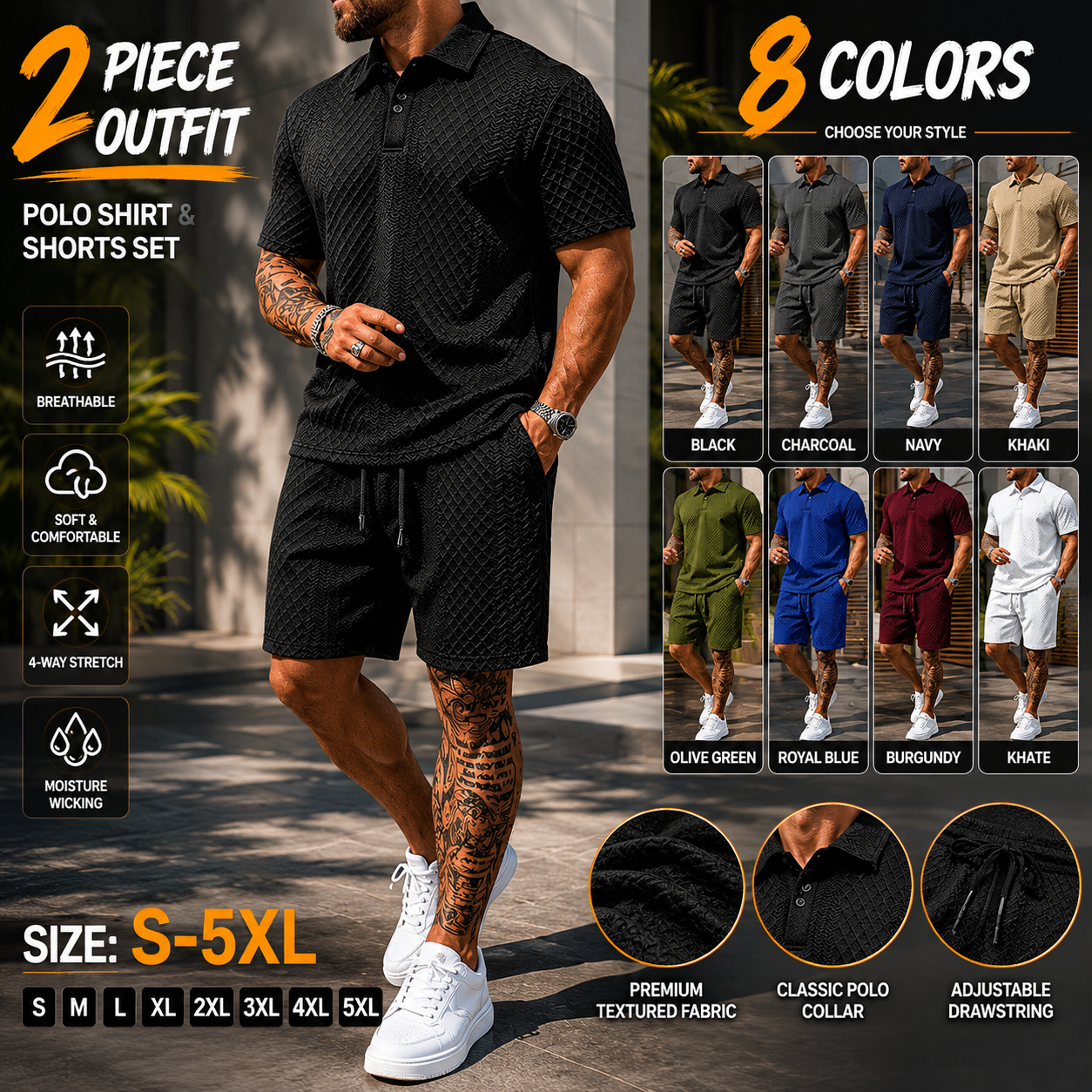 8 PACK Polo Shirt and Shorts Two-Piece Set