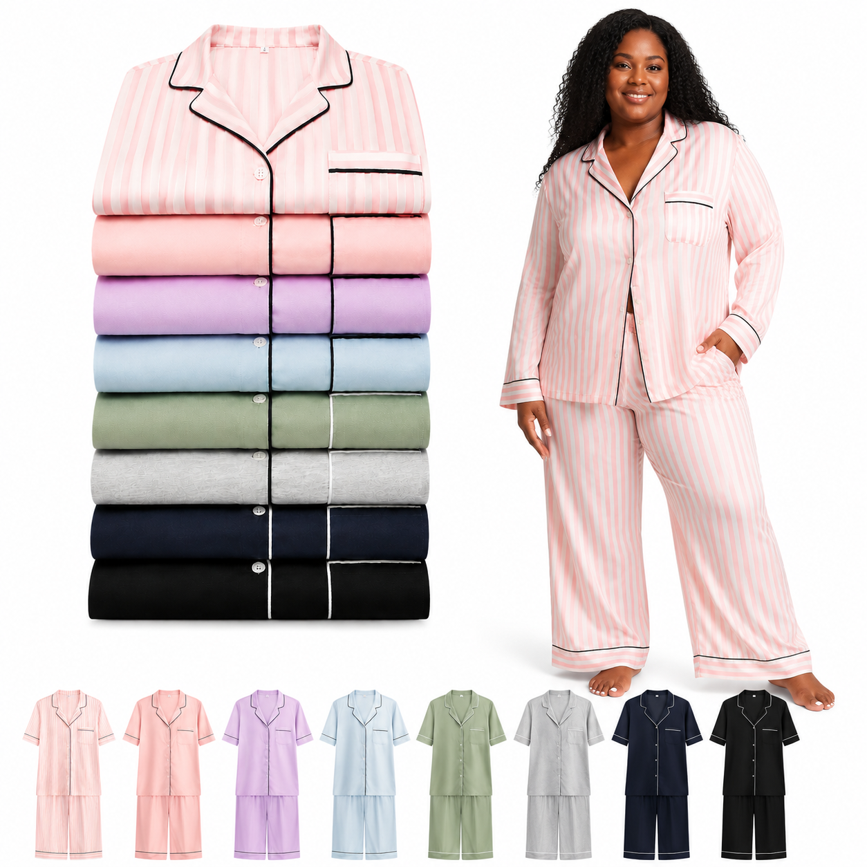 Women Pajamas Set Long Sleeve Button Up Sleepwear Soft Breathable PJS