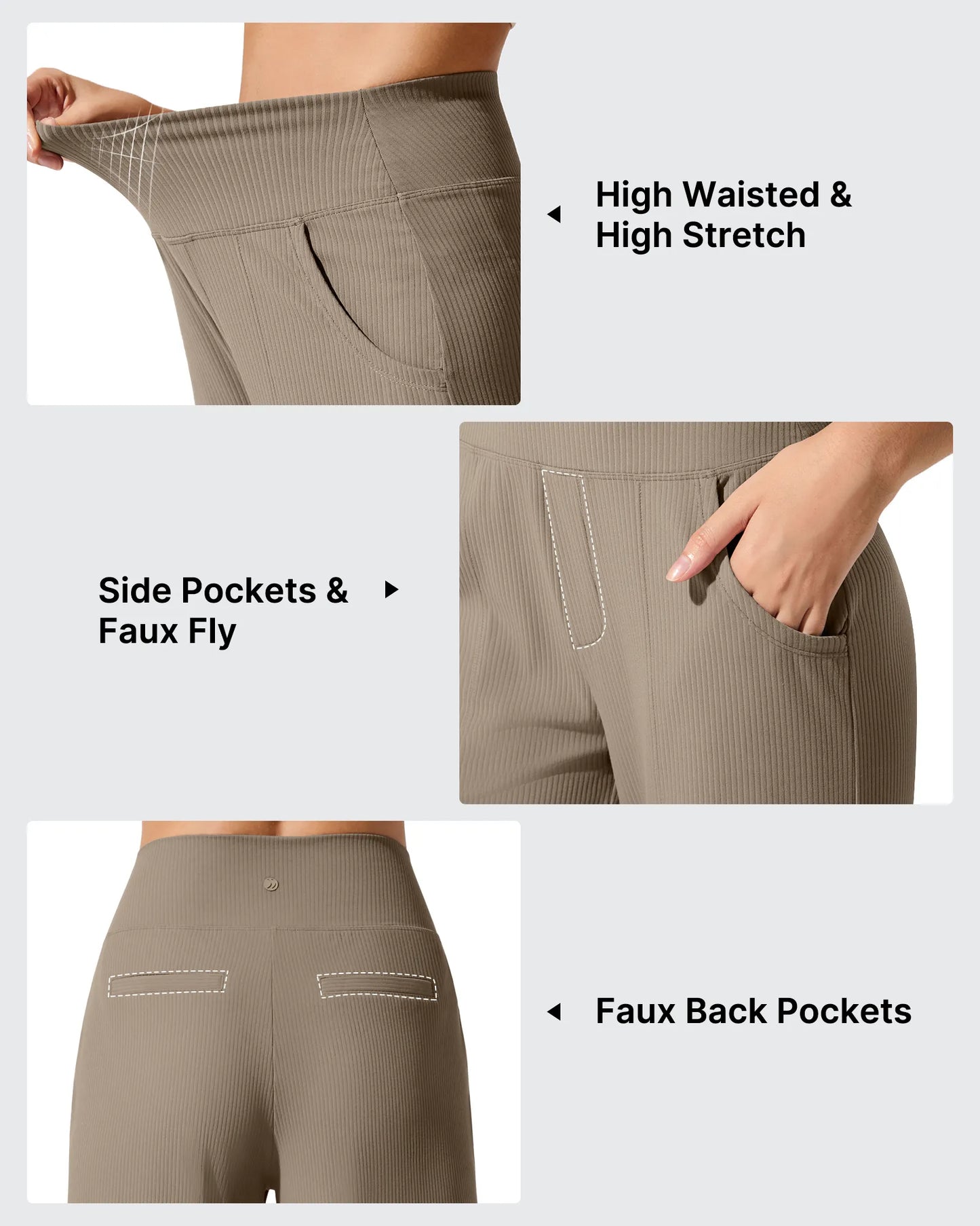 Pantalones de yoga de punto acanalado de cintura alta y pierna ancha
